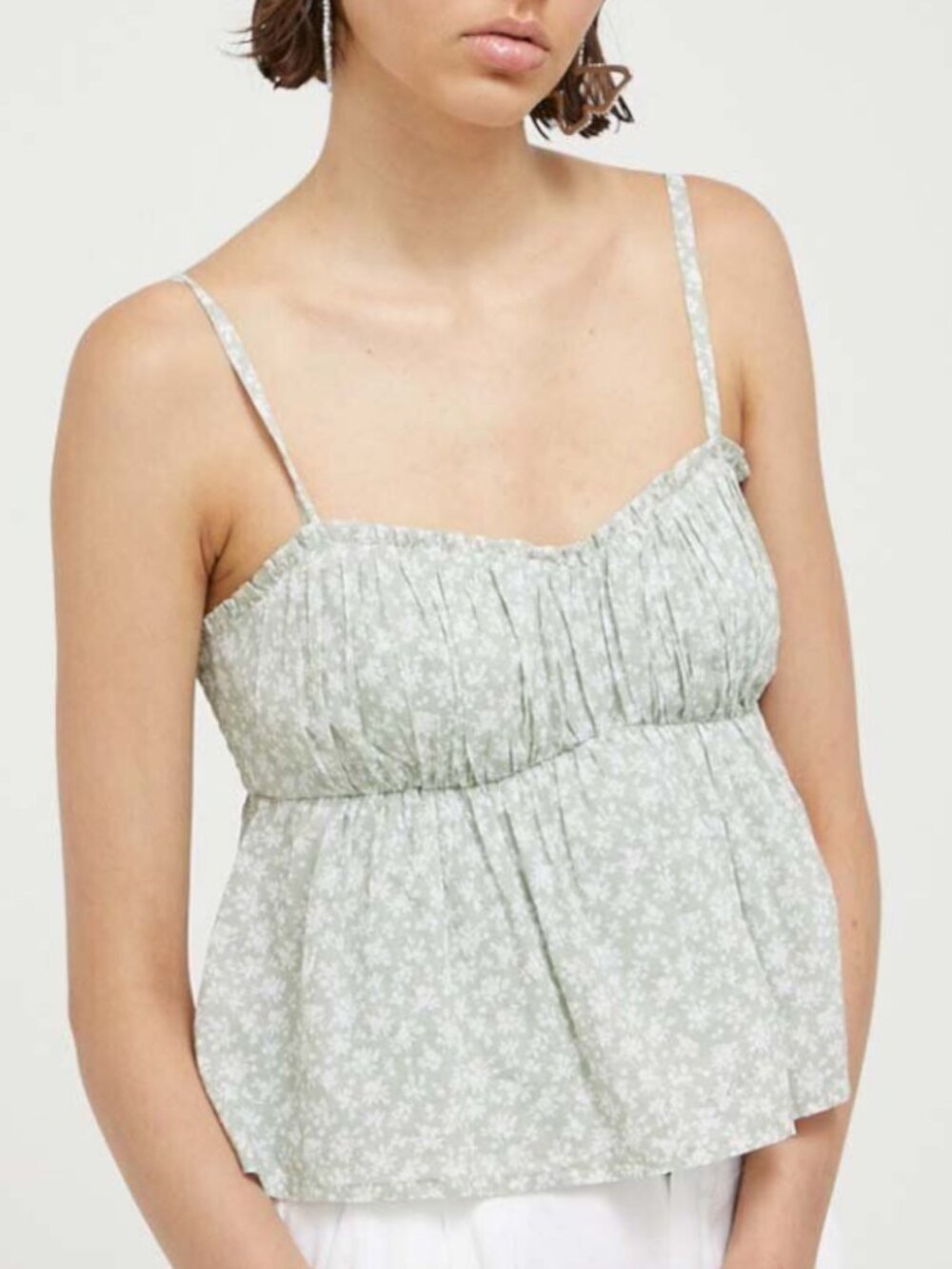 NWOT Hollister Floral Green and White Babydoll Top